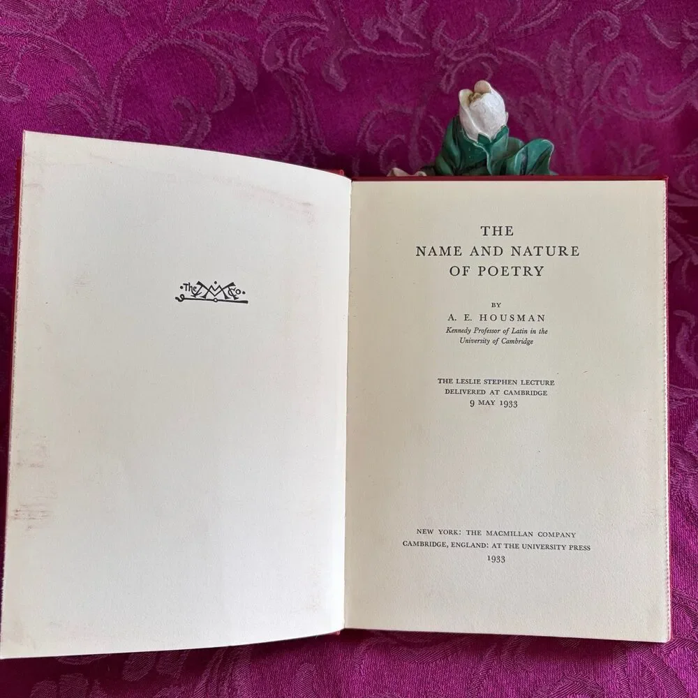 1933 The Name and Nature of Poetry by A. E. Housman, Vintage Book